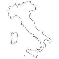 Black outline Italy map with clear island shapes, Italy border