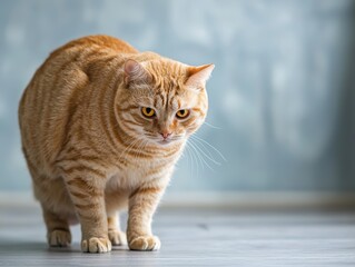 Fototapeta premium Skinny cat with inflammatory bowel disease indoor setting high fidelity image capturing emotion and health challenges