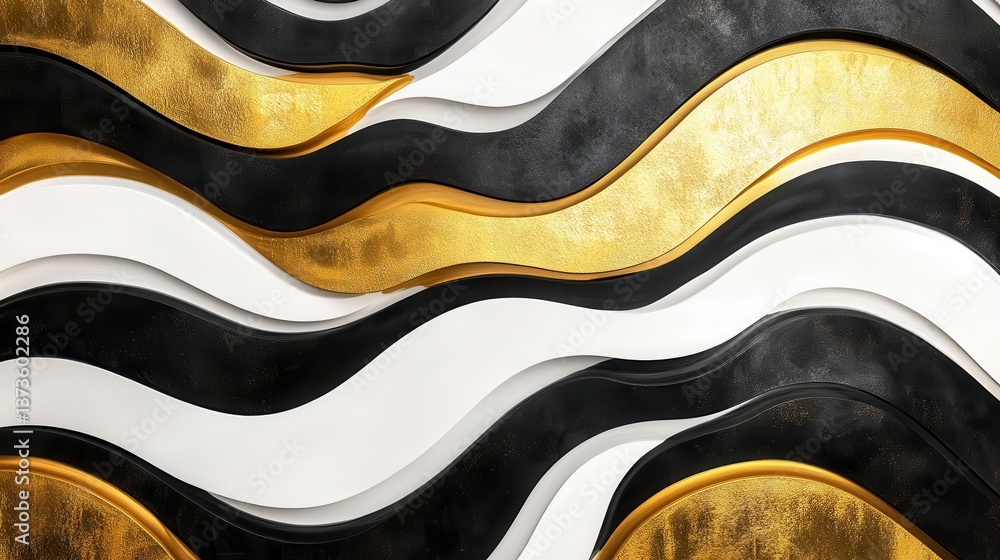 Aufkleber high-contrast wave pattern in black, white, and gold showcasing dynamic design elements and texture 