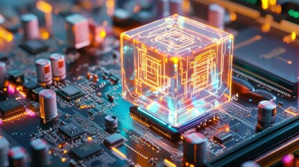 Obraz premium Futuristic CPU Chip, Circuit Board, Tech - Cyberpunk aesthetics