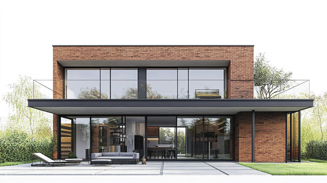 Modern loft style house with brick facade and large windows
