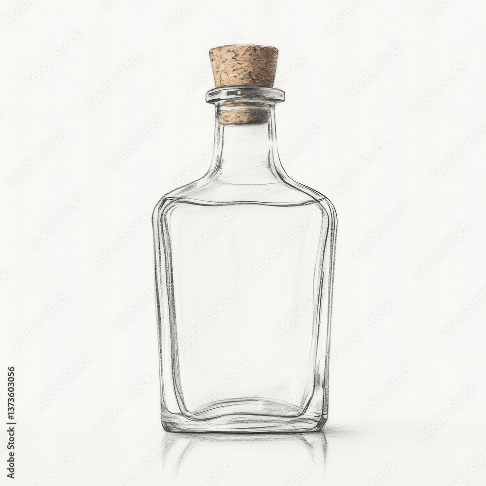 Aufkleber glass bottle with cork stopper resting on a surface, showcasing its clear design and elegant shape i