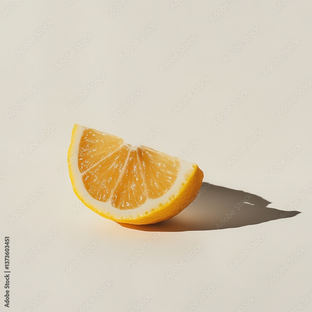 Poster fresh lemon slice with vibrant yellow color, set against a minimal background, perfect for culinary 