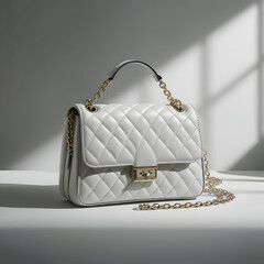 Light grey quilted bag displayed against a neutral background, showcasing its texture and design. GENERATIVE AI