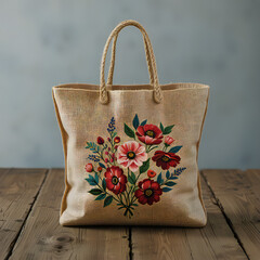 A stylish bag adorned with a colorful floral pattern, showcasing a variety of blooming flowers. GENERATIVE AI