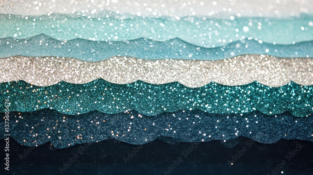 Poster layers of seafoam green and white glitter paper create a textured visual display for crafting and de