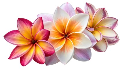 Naklejka premium Stunning Close-Up of Pink and White Plumeria Flowers on a Branch Perfect for Floral Arrangements and Nature Photography