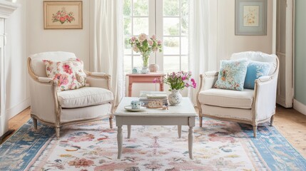 Vintage charm of a cozy living room with floral armchairs and a welcoming atmosphere perfect for relaxation