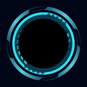 Hud round frame or border, sci fi circular neon element for digital ui game interface. Futuristic data UI display button. Vector radar for aim control target and navigation