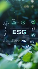 Vertical esg infographic on carbon emissions nature digital interface outdoor environment high-fidelity viewpoint