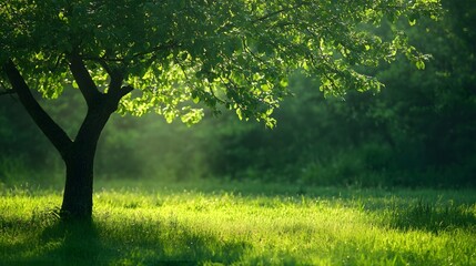 Obraz premium Lush Green Grass and Tree in Nature Landscape - High Quality Stock Photo