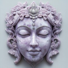 Obraz premium Serene Marble Face Sculpture with Floral and Lotus Details