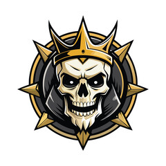 Crowned Skull Logo - Regal Skeleton Head with Golden Crown, Vector Art