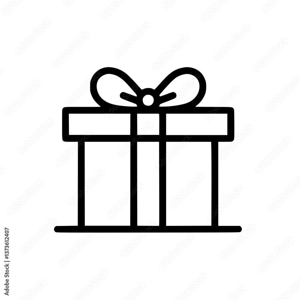Poster simple line drawing icon of a present or gift suitable for use as an icon or graphic element for a v