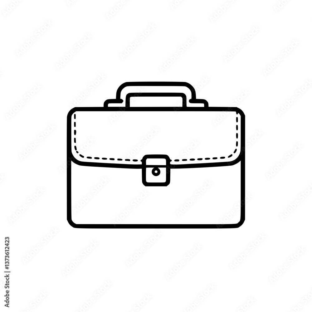 Poster stylized and drawing of a briefcase the handle is on top and the bag is closed with a square clasp i