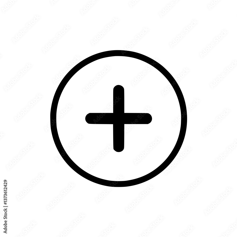 Poster plus sign: a bold simple symbol enclosed in a circle it signifies addition positivity or increase ad