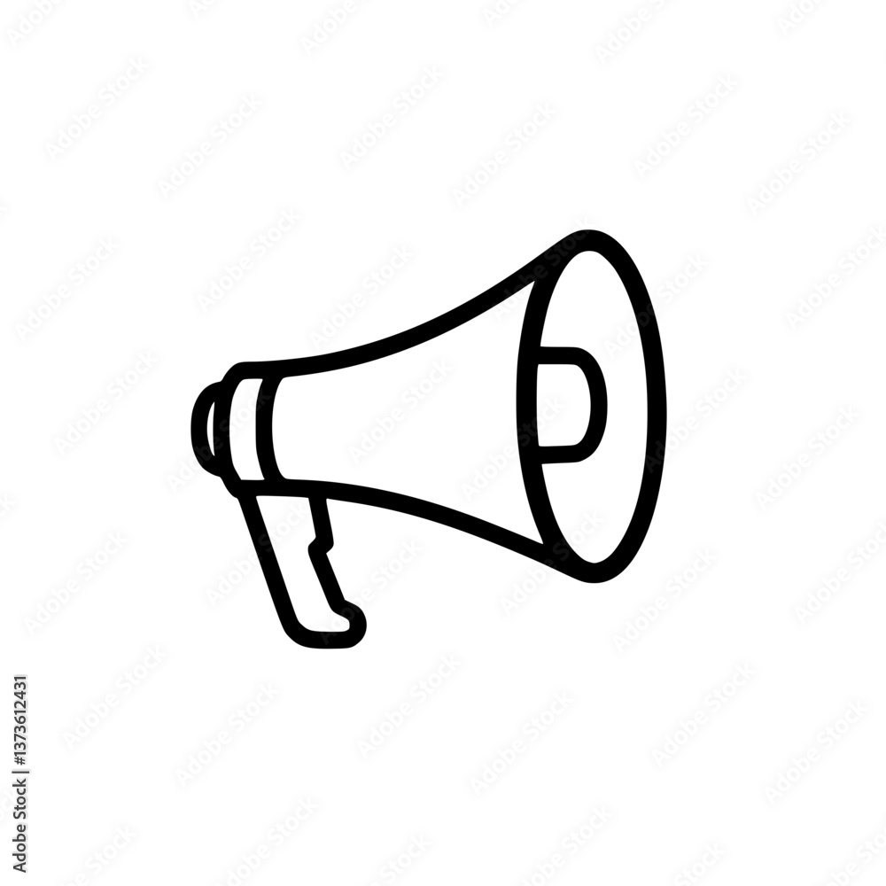 Poster outlined megaphone icon for announcements simplistic design for impactful communication ideal for pr