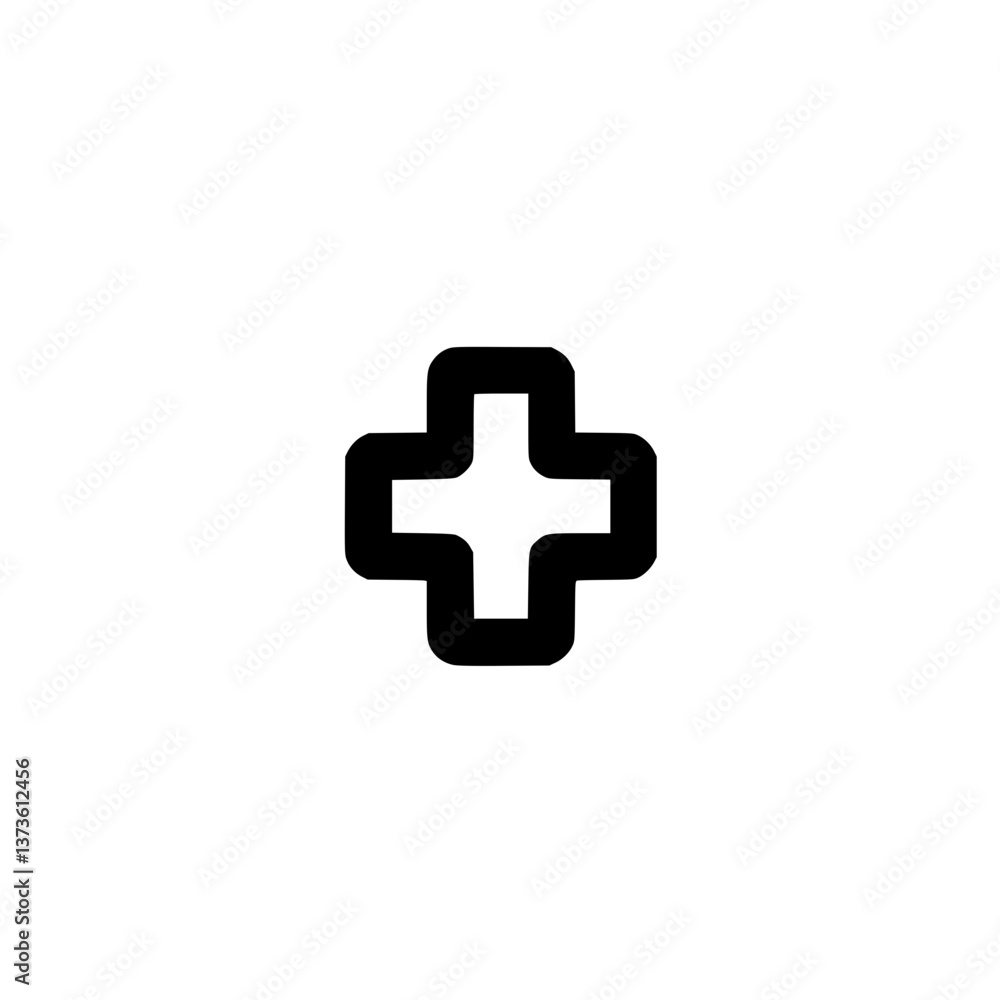 Poster a bold rounded plus sign in stark against a backdrop symbolizing aid and solution simple design prom