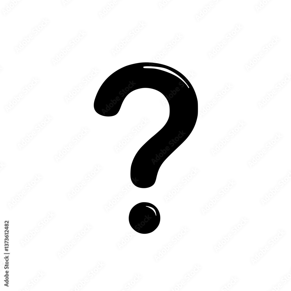 Poster a bold glossy question mark hovers against a stark backdrop symbolizing inquiry uncertainty and the 