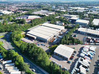 Aerial View of Industrial Estate of Preston City of Lancashire, northern England, United Kingdom. 