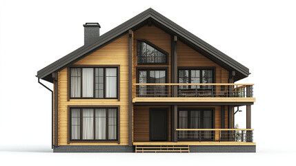 Modern loft style house with wooden facade and large windows