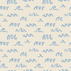 Exotic Beach Wave Print. Summer Beach Seamless Pattern. Modern Doodle Sea Pattern. Tropical Background for Textile and Travel Projects. Stylish Vacation Wallpaper Inspired by Hawaii and Brazil.