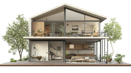 Modern loft style house with large windows and open spaces