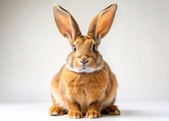 Obraz premium Low Light Flemish Giant Rabbit Photography: Fawn Colored Bunny on White