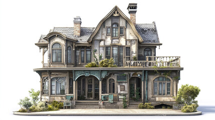 Fototapeta premium Victorian style house with ornate details and lush greenery