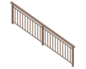  Wooden Railing Asset: 3D model optimized for isometric game environments, featuring a simple yet effective design with a flat top rail and vertical balusters.