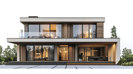 Fototapeta premium Modern two story house with large windows and minimalist design