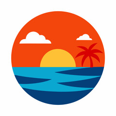 Obraz premium Sunset with sea beach birds flying tree