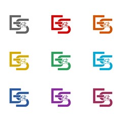 ET letter flower logo icon isolated on white background. Set icons colorful