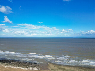 Beautiful British Tourist Attraction of Great Britain at Ramsgate Beach and Ocean City of Kent, England United Kingdom. Drone's Camera Footage Captured on April 21st, 2024