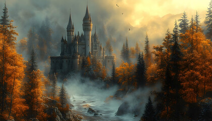 Obraz premium Autumnal castle fantasy landscape