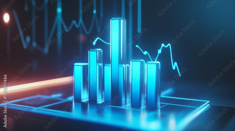 Aufkleber futuristic d bar graph emerging from a digital dashboard interface with soft blue lighting