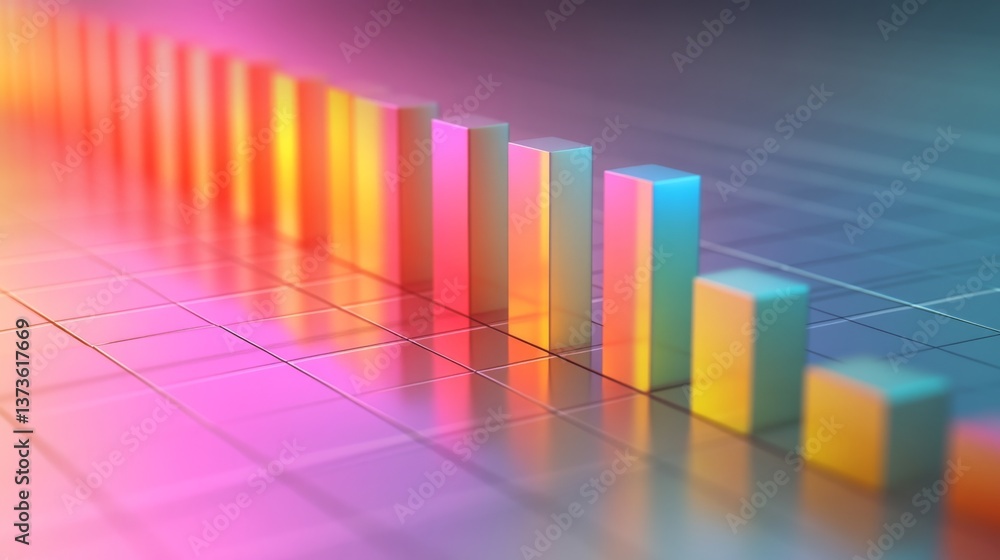 Poster multi-color d bar graph with smooth rounded edges and soft light cast on a grid plane