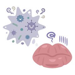 ウイルスに感染した唇のイラスト