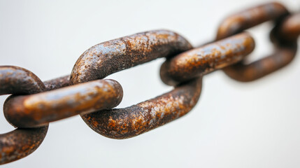 Fototapeta premium Rusty Metal Chain Link Representing Connection and Blockchain Technology