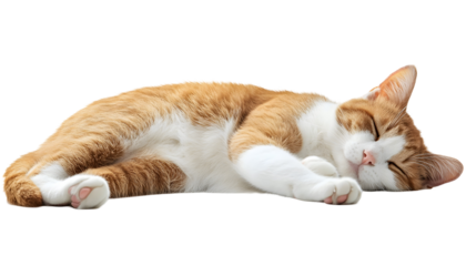 Orange and white cat sleeping , clipping path  -  