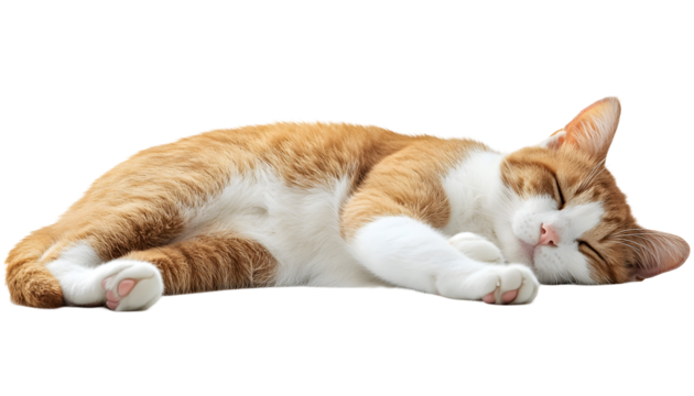 Orange and white cat sleeping , clipping path  -  