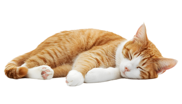 Orange and white cat sleeping , clipping path  -  