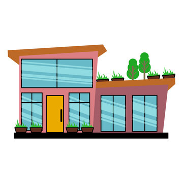 bunglow house with a window and greenery