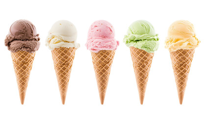 Set of ice cream cones in different flavors , clipping path  -  