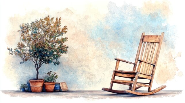 Vintage Wooden Rocking Chair from the 1930s in Artistic Setting with Sepia Tone Aesthetic