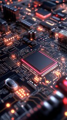 Intricate details of a glowing circuit board showcasing the heart of modern technology in an electrifying setup Generative AI