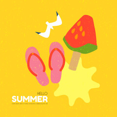 Hello, Summer! Tropical vacation design template. Minimal shapes