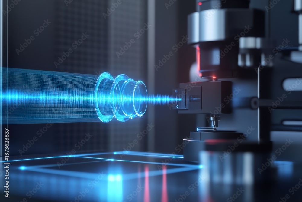 Poster advanced laser technology showcasing precision optics and measurement in a lab setting