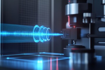 Advanced laser technology showcasing precision optics and measurement in a lab setting