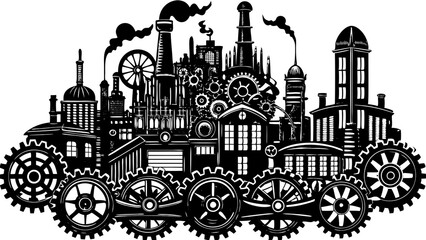 Obraz premium Car and tractor silhouettes on a European road illustration